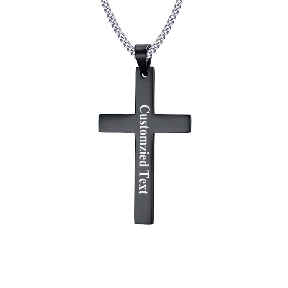SinobearCustom Personalized Cross Necklace Stainless Steel Pendant for Men Women (Black)