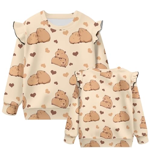 GePrint Girls Pullover Crewneck Sweatshirt Ruffle Long Sleeve Pullover Drop Shoulder Sweater Top for Girls 1-8 Years