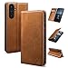Produktbild SUANDUCK für Handyhülle Samsung Galaxy A56 Hochwertige magnetische Klapphülle aus Leder mit RFID-blockierendem Kartenfach verstellbarem Ständer und 360°Fallschutz mit Samsung A56 Hellbraun