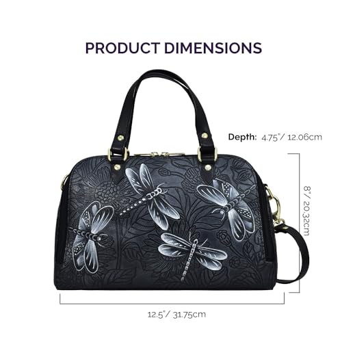Image of Anuschka Women's Leather Satchel - Hand-Painted Genuine Leather Handbag with Detachable Strap for Everyday Use - 695, Satchel