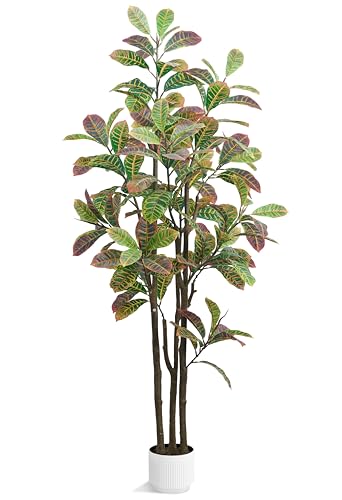Faux Fiddle Leaf Fig Tree, 6ft Faux Plant Fake Ficus Silk Trees with White Planter, Artificial Fig...