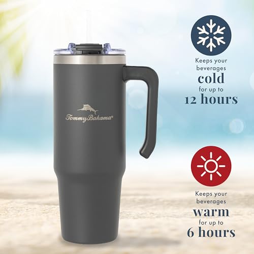 Image of Tommy Bahama 30oz Vacuum Insulated Water Bottle, Straw, Charcoal