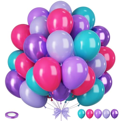 Image of 12 Inch Pink Teal Blue Purple Balloons for Girls Baby Shower Birthday Wedding Party Decoration