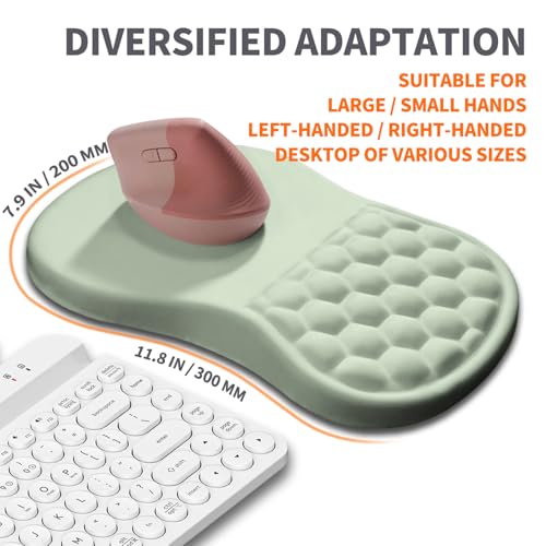 Image of Ergonomic Joint Wrist Support Mouse Pad with Memory Foam Cushion Massage Bump, Carpal Tunnel Pain Relief Mousepad Slope Design for Wrist Rest, 11.8x7.9 in, DarkSeaGreen