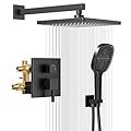 Rain Shower System - Shower Faucet Set with 10 Inches Rain Shower Head and 3-Setting Handheld Set, Wall Mounted Shower Combo Set with Valve and Trim, Matte Black