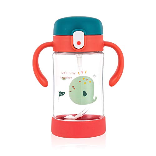 ÜneeQbaby Active Plus Kiddy Becher mit 360 Grad gewichtetem Flexi-Strohhalm, bewegungssicher, Tritan - BPA-frei, weicher Auslauf, ein offener Knopf 300 ml (Noah Wassermelonenrot) Cover