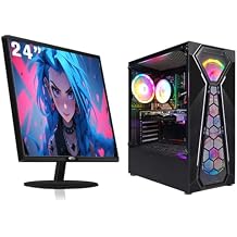 STGAubron Gaming PC Bundle with 24 inch FHD LED Monitor- AMD Ryzen 3 3200G 3.6G, Radeon RX 580 8G, 16G DDR4, 512G SSD, RGB Fan x 4, Windows 11 Home