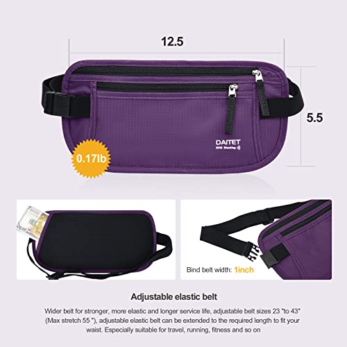 RFID Blocking Money Belt for Men Women, Slim Fanny Pack For Travel，Running,Conceal Waist Wallet For Passport Holder,Phone,Cash(Dark Purple), Dark Purple, Rfid Blocking & Belt Wide:1inch - Thumbnail 5