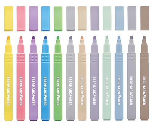 EBERHARD FABER 599041 - Textmarker Set Slim, 12 Marker Stifte in Natur- und Pastellfarben, Strichstärke 1-4 mm