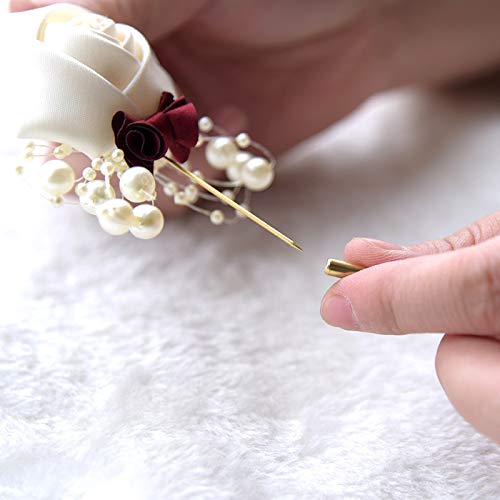 6PCS Alfiler de Boutonniere de Rosa de Tela con Perla - Accesorio de Solapa para Bodas,M