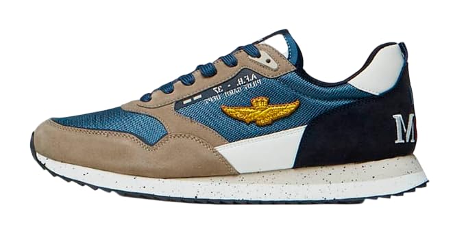 AERONATICA Militare Sneakers con Patch AM E Aquila Denim Sabbia