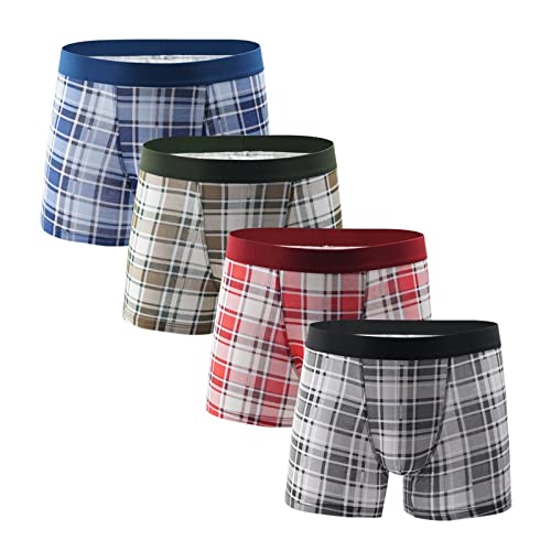 4 Pièces Boxer Homme, Boxer Hommes Lot, Boxer Hot Homme, Boxer à Carreaux Color Block, Culotte Coupe Classique Taille Mi-Haute, Lot Boxers Homme, Boxer Homme en Coton Bio Stretch, Caleçons de Boxeur Cover