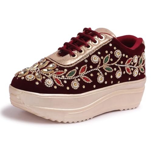 Image of Vendoz Women Hand Embroidery Wedding Party Bridal Sneakers 4032