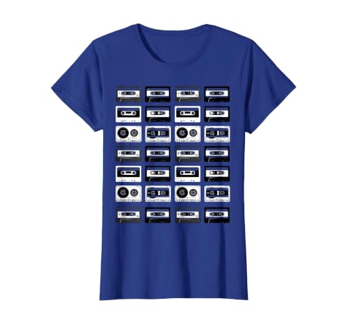 Cassette Tapes Audio Mixtapes 1980s Music Radio DJ T-Shirt, Women, Royal Blue, X-Large