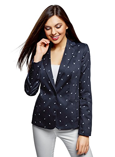 oodji Collection Mujer Chaqueta Entallada Básica, Azul, ES 40 / M