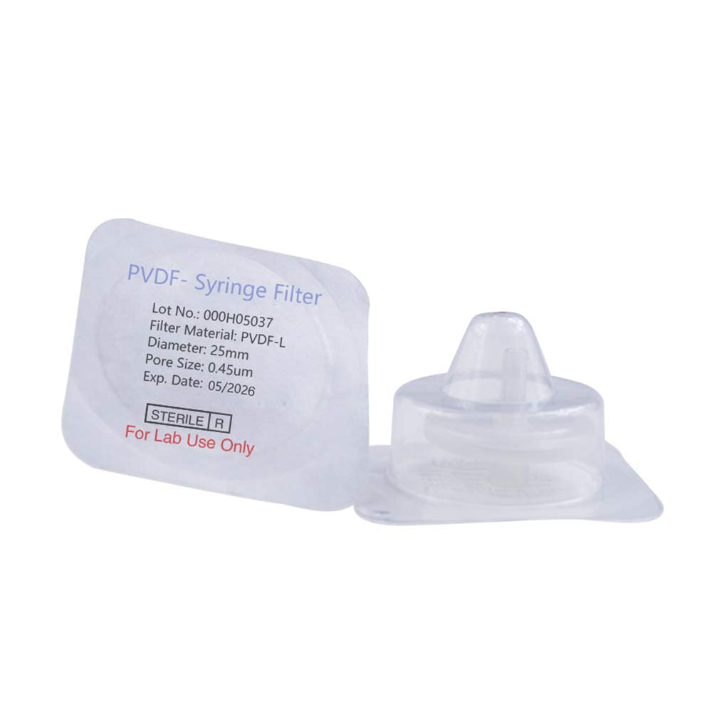 Sterile Syringe Filter PVDF Hydrophilic Filtration 0.45 um Pore Size, 25 mm Membrane Diameter Sterile PVDF Membrane Individually Packed 20/pk by Labfil