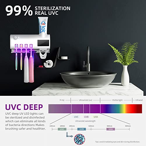 Toothbrush Sanitizer,Bathroom Toothbrush Holder Wall Mounted With Uv Sterilizer Function Uv Toothbrush Sanitizer With 4 Slots And 1 Automatic Toothpaste Dispenser For Baby Ladies Family 1 #TOP3