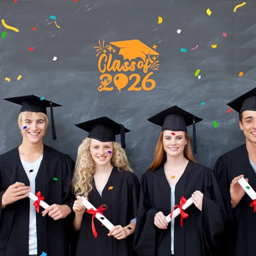 Image of 2xClass of 2026 Car Sticker & Graduation Hat Sticker Removable Graduate Decal Car Decal 8 inchx 7.1 inch Waterproof Vinyl Decals Arts & Crafts for Graduation Party Decorations(Yellow)