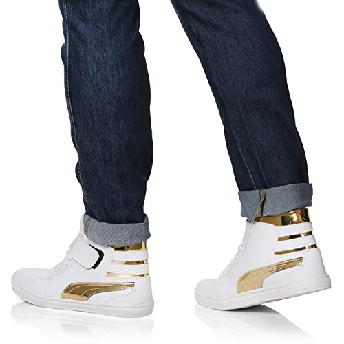 Image of Shoe Island Men's White and Gold Leatherette High Ankle Velcro Shinning Casual Dance Sneakers -10 UK /India