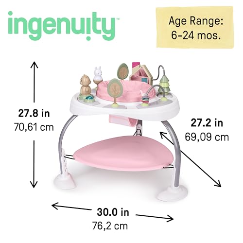 Image of Ingenuity Spring & Sprout 2-in-1 Baby Activity Center Jumper and Table with Infant Toys - Ages 6 Months +, First Forest in Pink