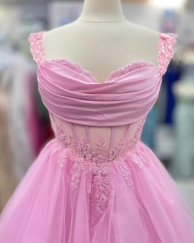 Tsbridal Short Homecoming Dress for Teens Off Shoulder Sparkly Lace DAMA Dresses for Quinceanera Puffy Tulle Prom Gown3