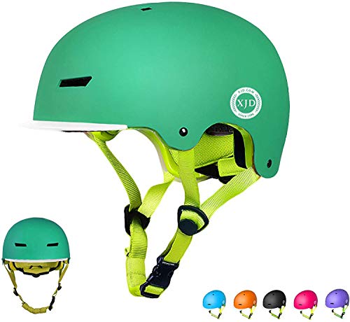 XJD Casco Bicicleta para Niños Ajustable con Certificación CE Resistencia al Impacto con Visera Extraíble para Ciclismo Monopatín Patines sobre Rueda para niños de 3 a 13 años(Verde S)