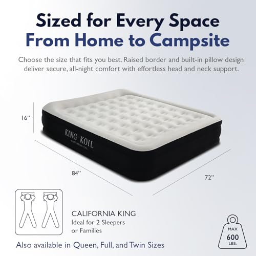 Image of King Koil Air Mattress Cal King with Built-in Pump, Inflatable Blow Up Bed