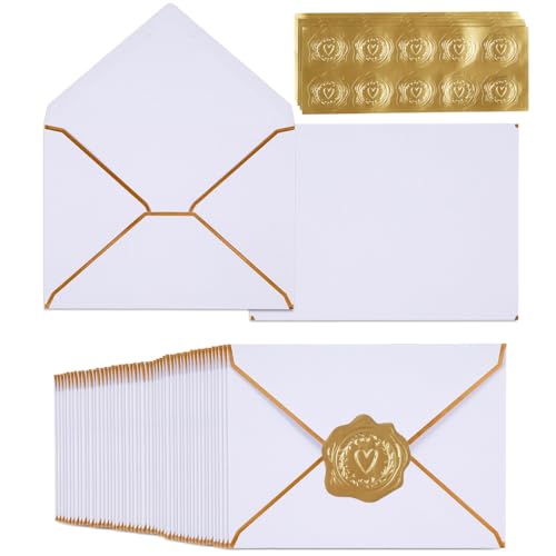 100 Pack A6 Envelopes 4x6 White Gold Border 6.5x4.75 Inches