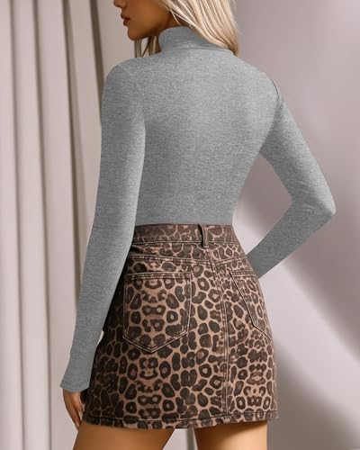 Image of MANGOPOP Women's Mock Neck /Turtle Neck Long Sleeve Modal Bodysuit Jumpsuit (Mock Neck - Light Heather Grey, XX-Large)