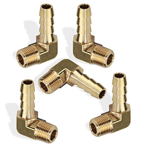 Boeray 5Pcs 90 Degree Elbow Brass Hose Barb Fitting -1/4" Barb To 1/8" Male Npt Adapter #TOP5