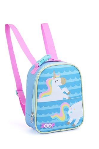 Mochilinha Lancheira Térmica Infantil Zoop Unicórnio, Azul e Rosa, 23x18x8 cm, com Alças Ajustáveis e Elástico Interno
