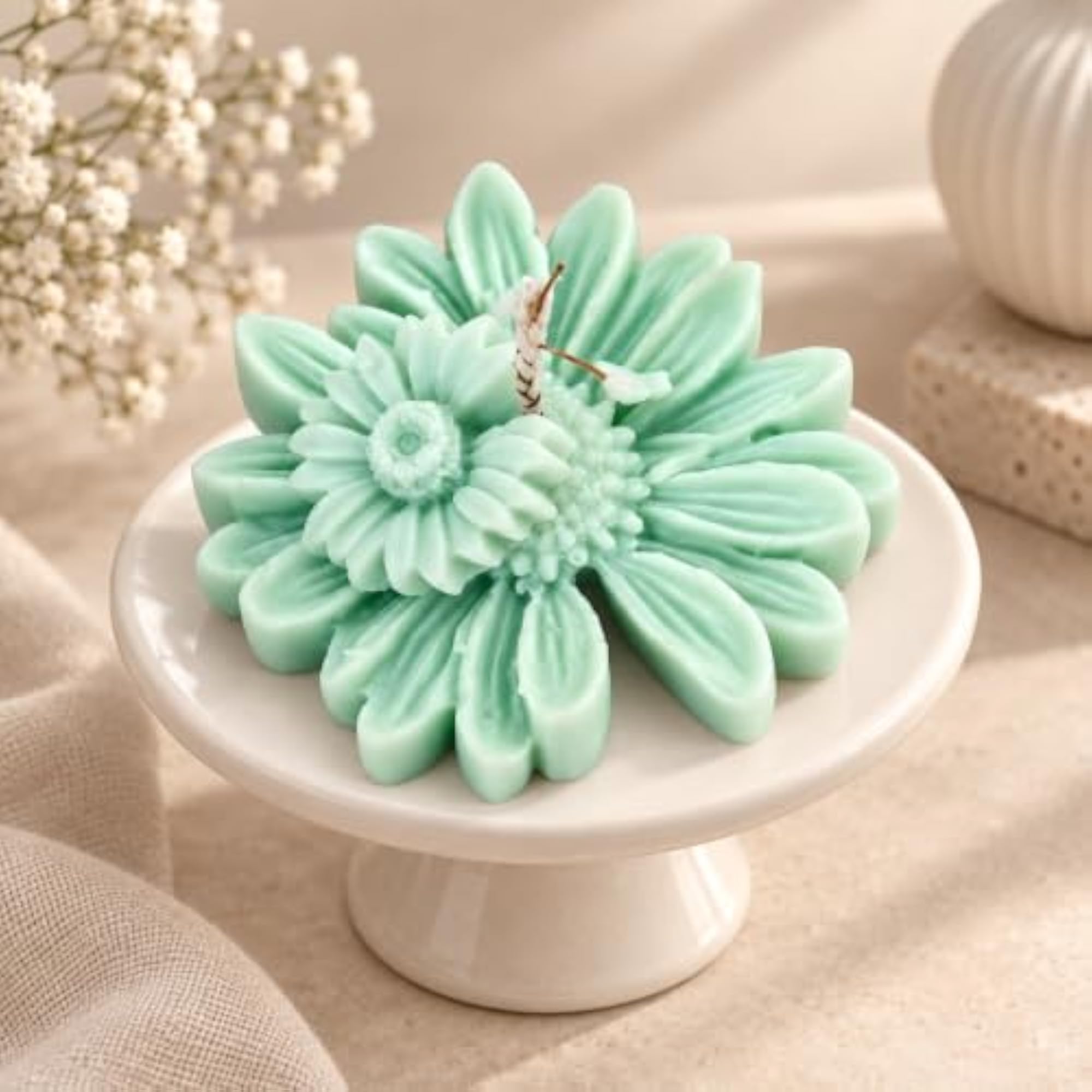Handmade Light Green Layered Daisy Soy Wax Candle