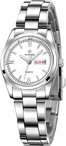 MASTOP Women's Classic Fashion Silver Stainless Steel Watches Waterproof Date Luminous Lady Dress Wrist Watch (8824 Silver)