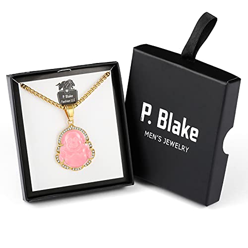 P.BLAKE Laughing Buddha Buddah Necklaces For Women Men, Ice Out Buddha Pendant For Men Women with Stainless Steel Gold Chain 24 inches