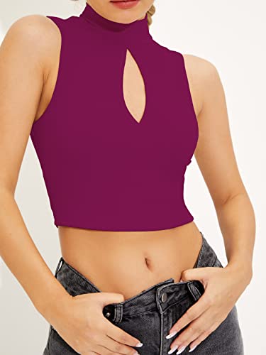 Image of Shasmi Women's & Girl's Black and Maroon Solid Ribbed High Neck Stand Collar Sleeveless Slim Fit Cut Out Tank Tops (Top 43)