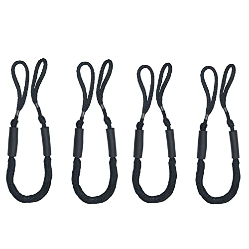 HANXIUCAO 4Pcs Bungee Dockline Dock line 4-5.5 Foot Floating Boat Accessories Jet ski SeaDoo WaveRunner Kayak Pontoon Rowing Men's Giftï¼ˆBlackï¼‰