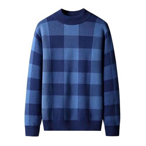 Men Plaid Pull Sweater Mock Neck Clothing Fashion Knitted Pullovers Casual Top