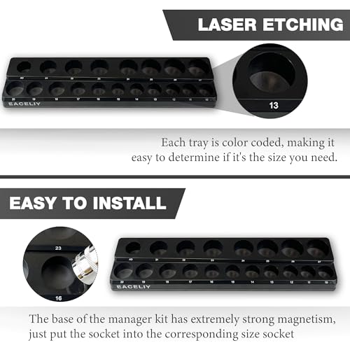 Image of EACELIY Magnetic Socket Organizer Set,Metric Socket Holder Kit, Socket Trays,holds 75 Deep and Shallow 3 /8 inch Sockets(sockets not included) 丨3Pcs 1 /2 inch, 1 /4 inch and 3 /8 inch (Black)