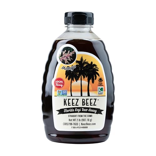 KEEZ BEEZ 100% Natural Raw Black Honey – Mango 32 fl oz (2 lb) in Squeeze Bottle – Organic, Non-GMO, Kosher Certified, Bulk Family Size, Tropical Floral Sweetness Ideal for Recipes and Baking