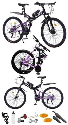Rexhan 24 26 27.5 Inch Mountain Bike Foldable Adult & Teenager Bicycle City Bike Commuter Cycle Unisex Men & Women MTB Dual Suspension 19 KG Lightweight Dual Disc Brake 21 Speed (24 Inch)