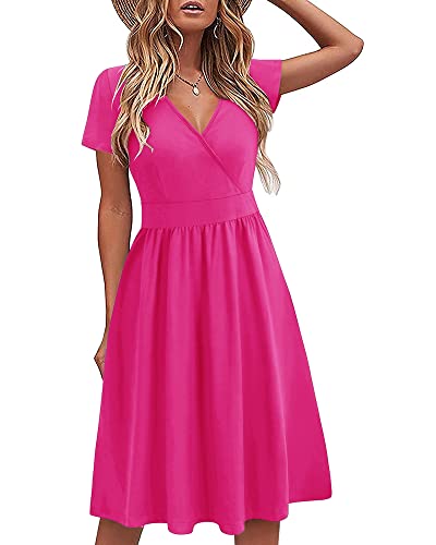Image of VOTEPRETTY Women's Short Sleeve V Neck Wrap Dress Summer Casual Floral Sundress with Pockets