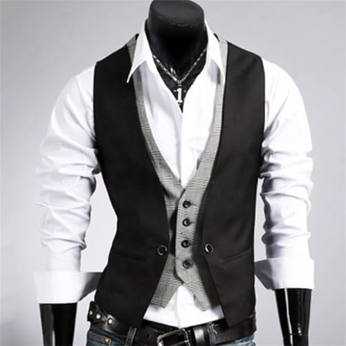 Men's Formal Waistcoat Vest, Solid Color Single Button V-Neck Gilet, Casual Business Fake Two-Piece4