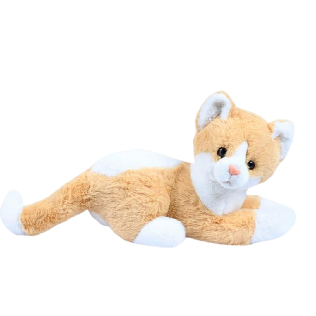 FITTOCute Yellow Lying Plush Cat - Soft Stuffed Animal Toy for Kids, for Birthdays and Holidays, Adorable and Cuddly, Plush Fabric