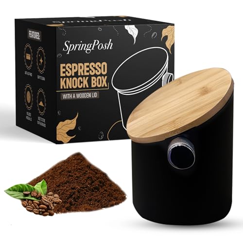 Comparison: Best Espresso Knock Box 11 SpringPosh Knock Box with Premium Maple Wood Lid for Coffee & Espresso Grounds, Espresso Machine Accessory, Easy Disposal of Coffee Pucks, Removable Knock Bar, 5.3-inch Opening (Charcoal Black)
