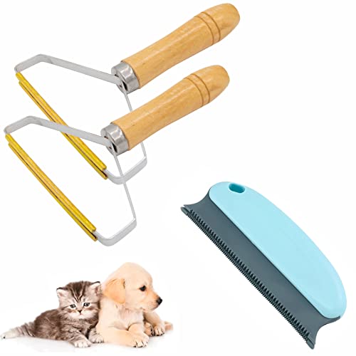 2 Stück Tragbarer Fusselrasierer 1 Tierhaare Fuzz Shaver, Fusselrolle Kleidung Debobbler Kleiderrasierer Holzgriff Wiederverwendbar Fusselbürste für Hundehaare, Katzenhaare, Teppich, Mäntel Cover