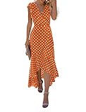 GRECERELLE Women's Summer Floral Print Cross V Neck Dress Bohemian Flowy Long Maxi Dress PD-Orange-Medium