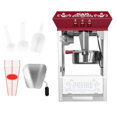 Image of Popcorn Machine - 12 Oz Countertop Popcorn Maker - Commercial Popcorn Popper, Makes Up to 48 Cups, 800W for Movie Theater /Home (White Pattern,Red)