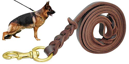 Berry Pet Braided Brown Genuine Leather Dog Leash - Training & Walking Dog Leash - 6.5Ft By 1/2 In (210Cm 1.2Cm) - Latigo Leather Material Made In Us #TOP1