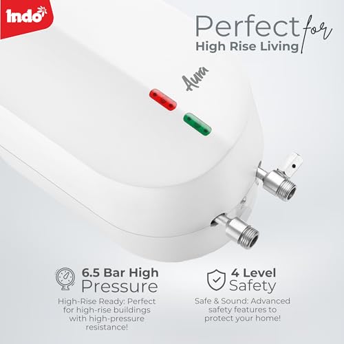Image of Indo Aura 3 Litres Instant water heater (Geyser) with 4 Layer Safety | 3000 W heating element | Rust proof body | 2 Years Product warranty | 5 years tank warranty | (White)