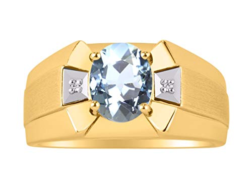 Bague aigue-marine et diamant RYLOS avec pierre de naissance de mars de forme ovale
